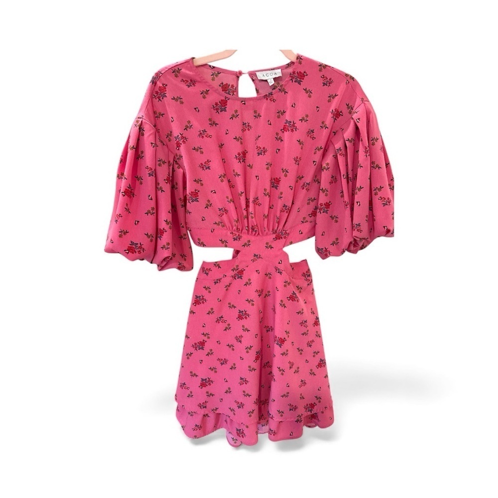 Vici-Pink Floral Cutout Dress with bow back